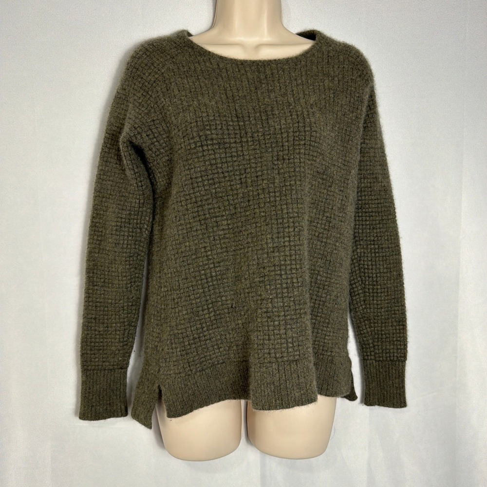 Athleta Sweater Womens Large Cashmere Blend Waffle Knit Crewneck Olive Gray